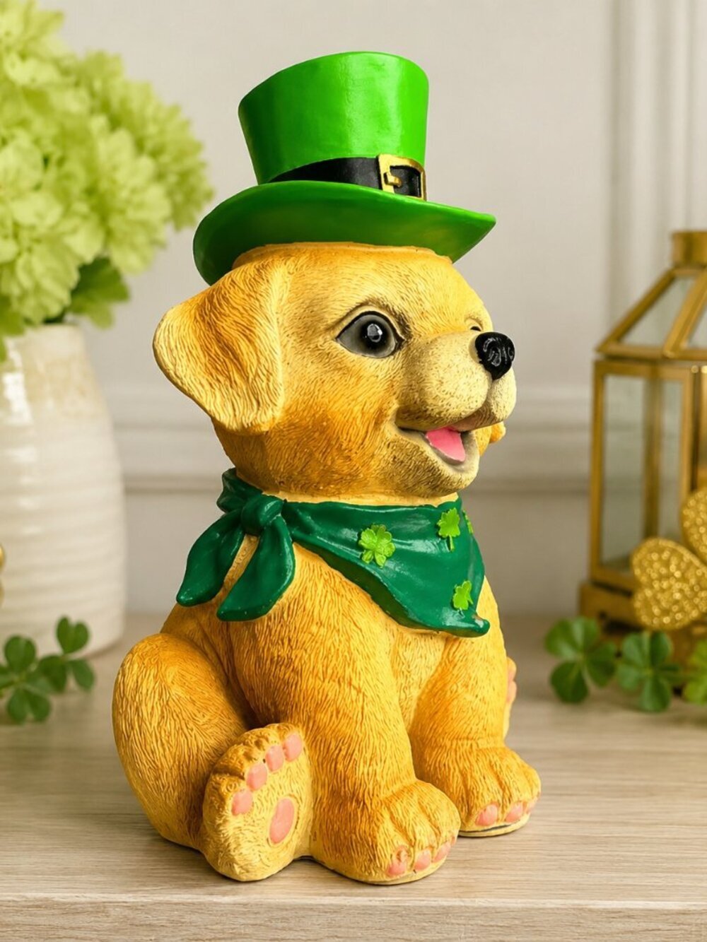 St Patrick’s Day Puppy Figurine Leprechaun Hat Shamrock 9 Inch NWT - Picture 3 of 5